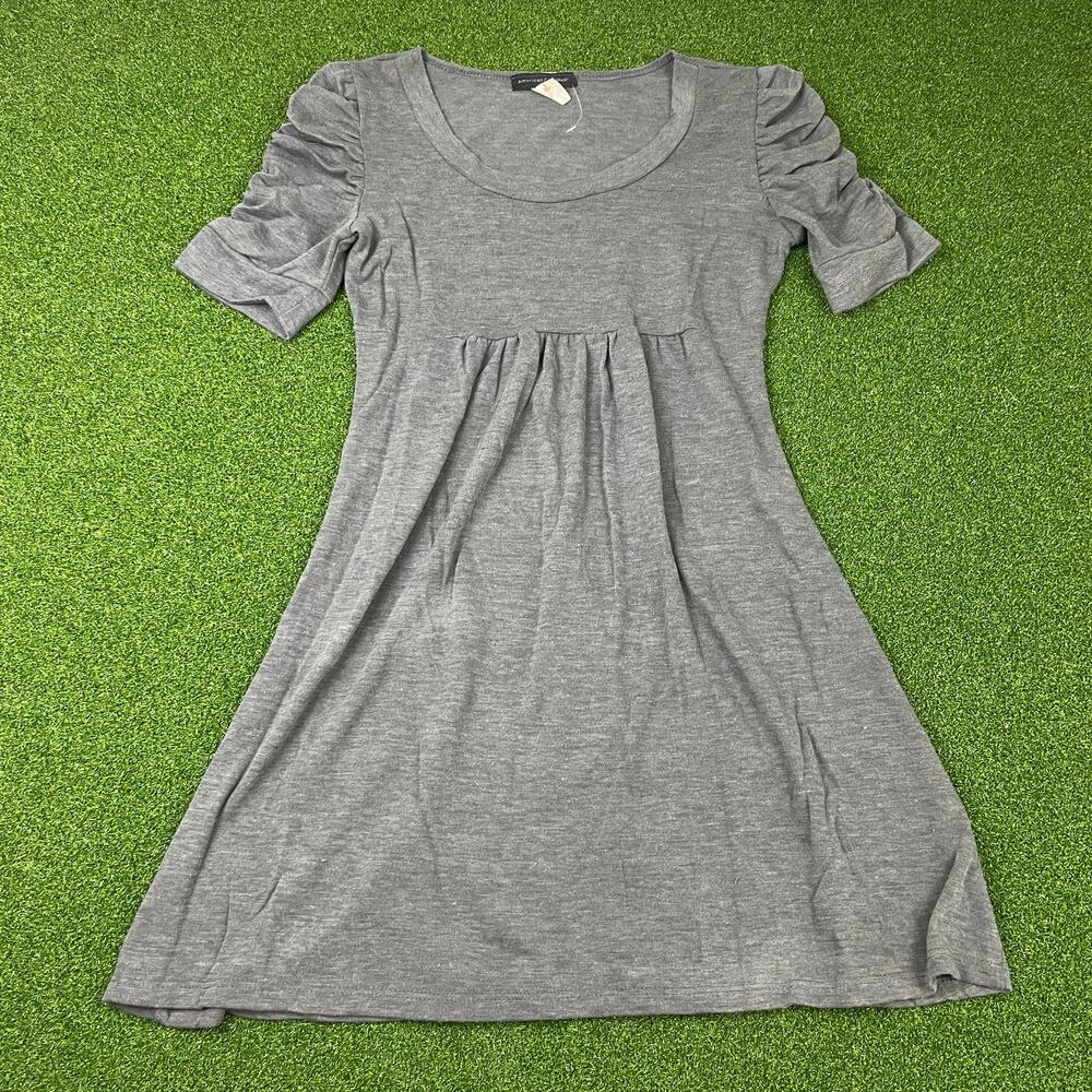 Vintage American City Wear Gray Ruched Short Sleeve T-Shirt Dress Sz L